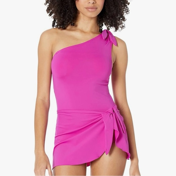 Coco Reef Contours Pink Solids Rosaline Sarong One Piece Swimsuit NWT Size 16 40 - Picture 1 of 10